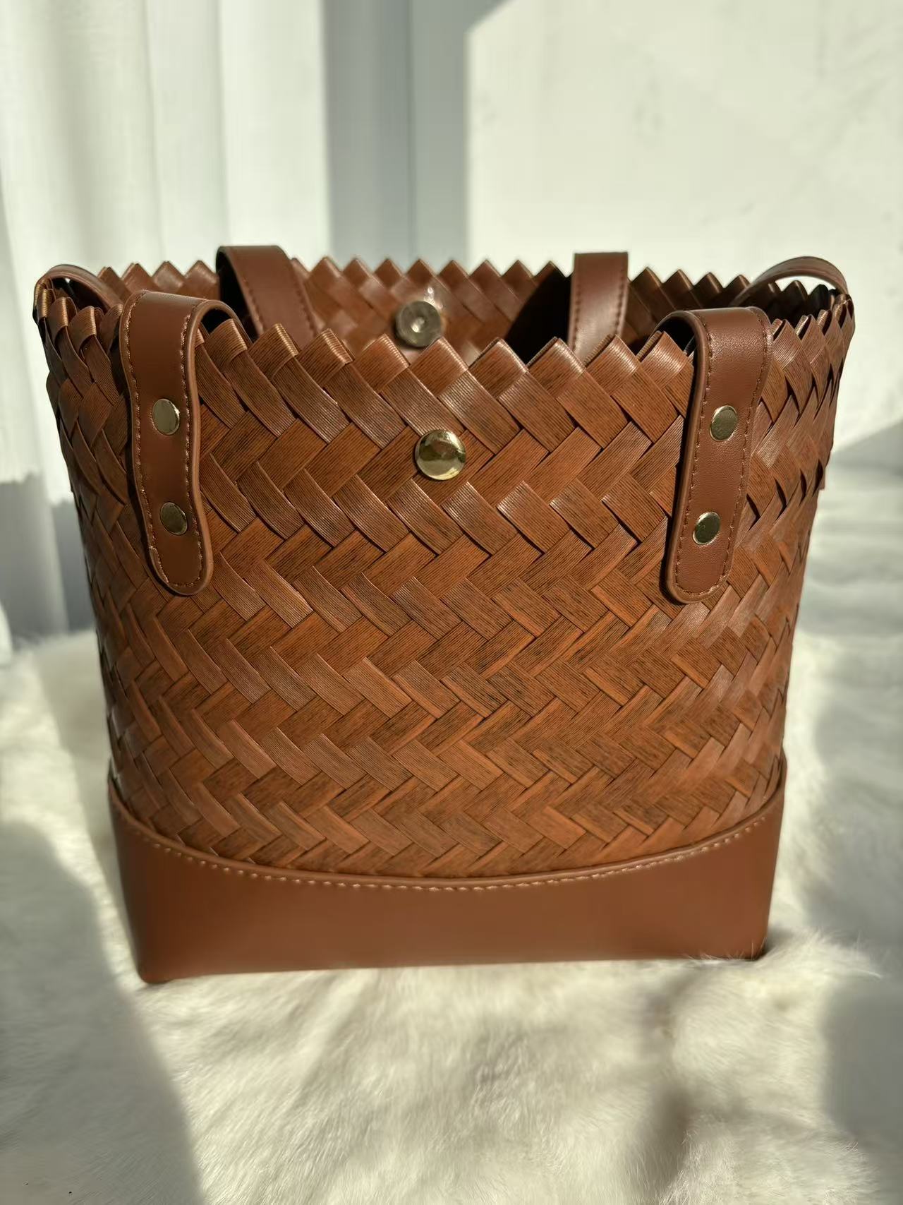 Tall Woven Shoulder Tote Bag (Multi-color)