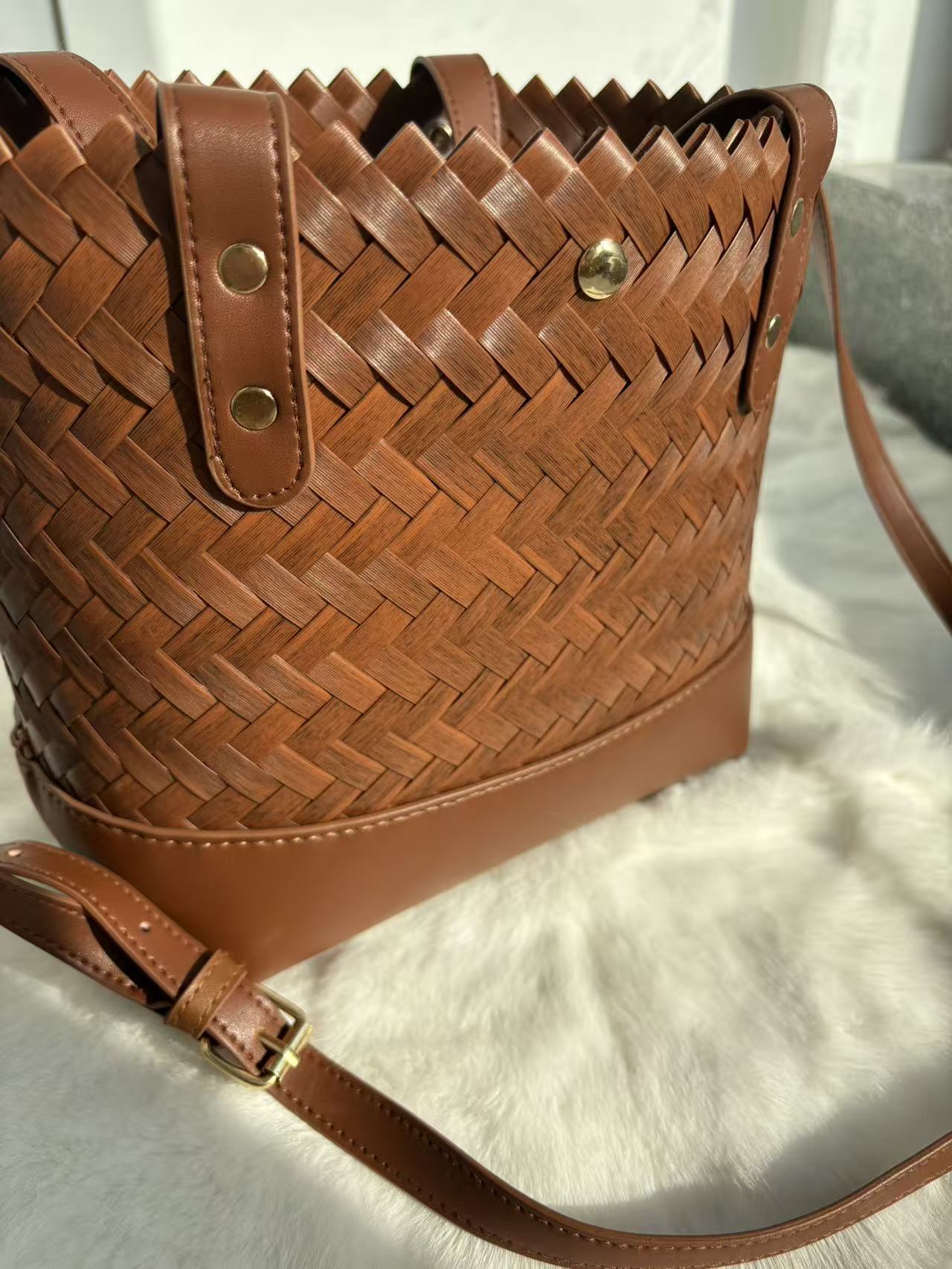Tall Woven Shoulder Tote Bag (Multi-color)